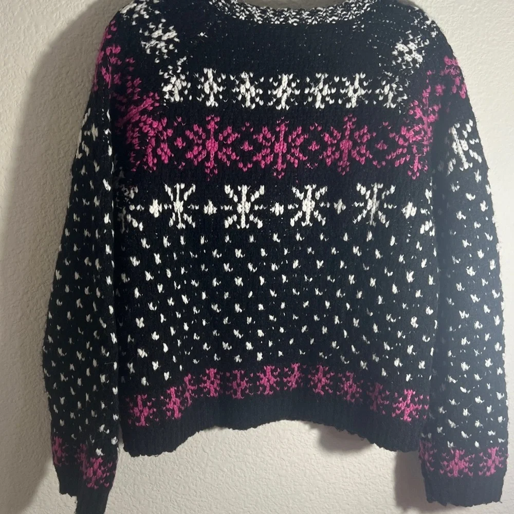 J. Crew women’s Jacquard Snowflake Pullover Sweater chunky knit size L Cabincore